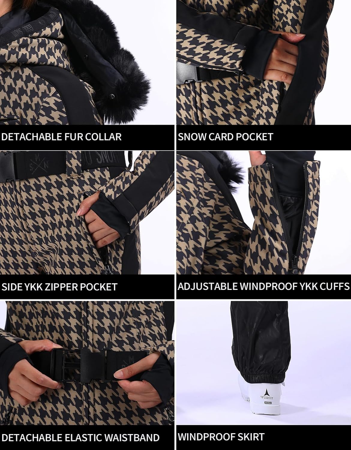 Women's One Piece Ski Suits Slim Waterproof Jumpsuits