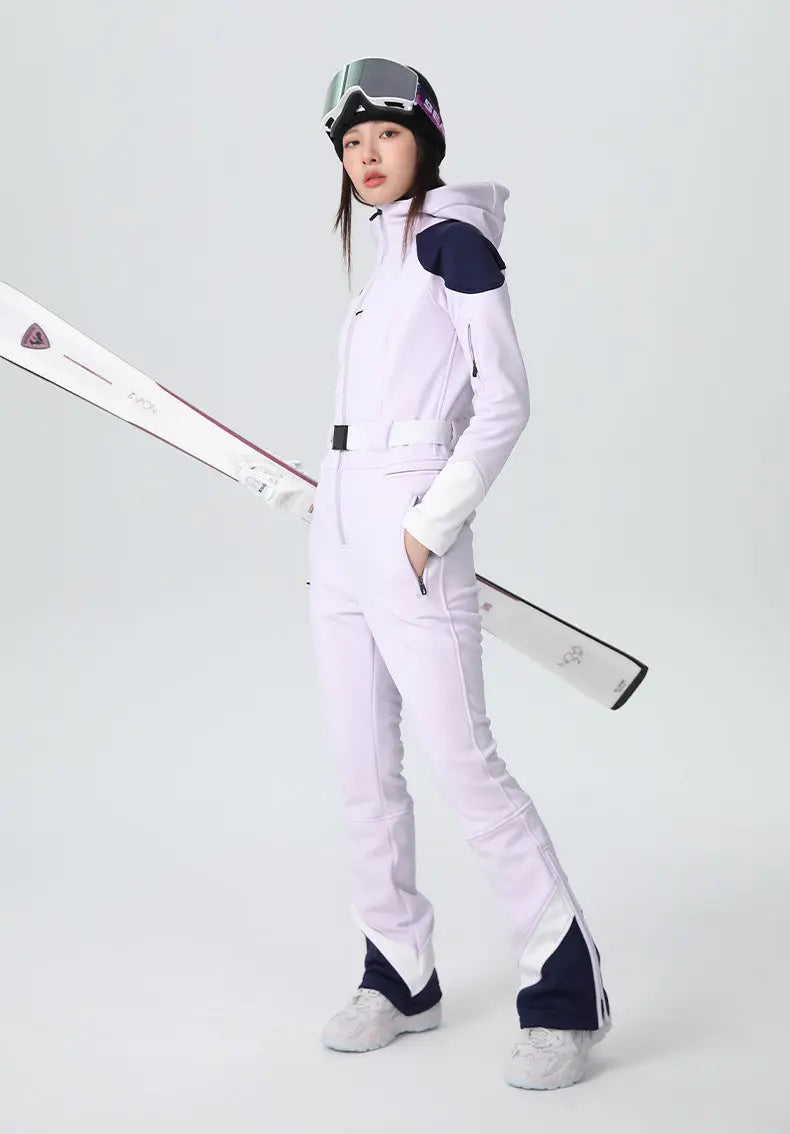 Women’s Fitted Stretch One Piece Flare Ski Jumpsuit Elegant