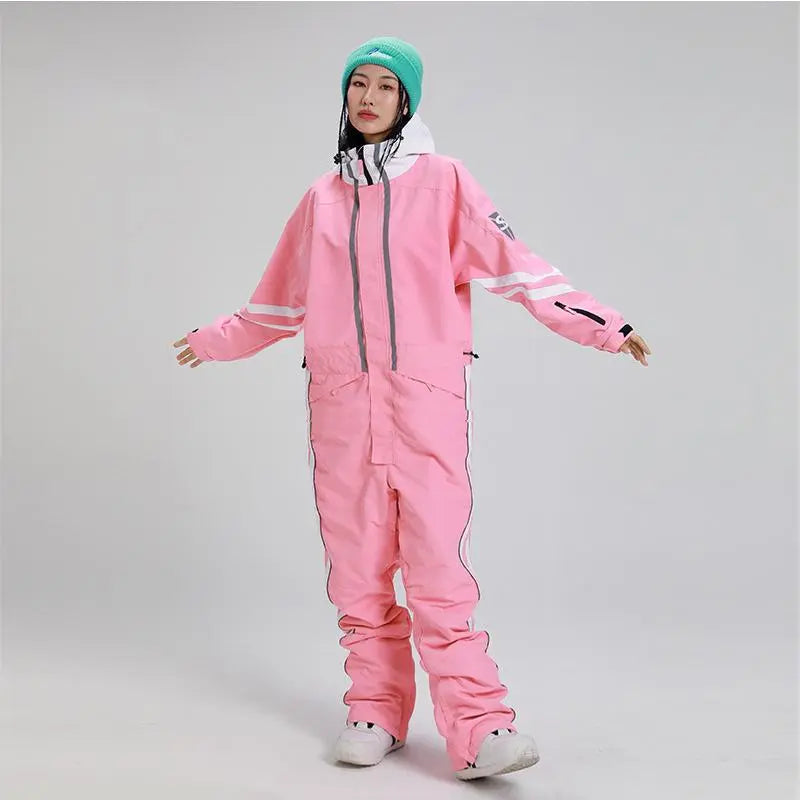 Women’s Retro One Piece Ski Jumpsuit Loose Fit Winter Suit