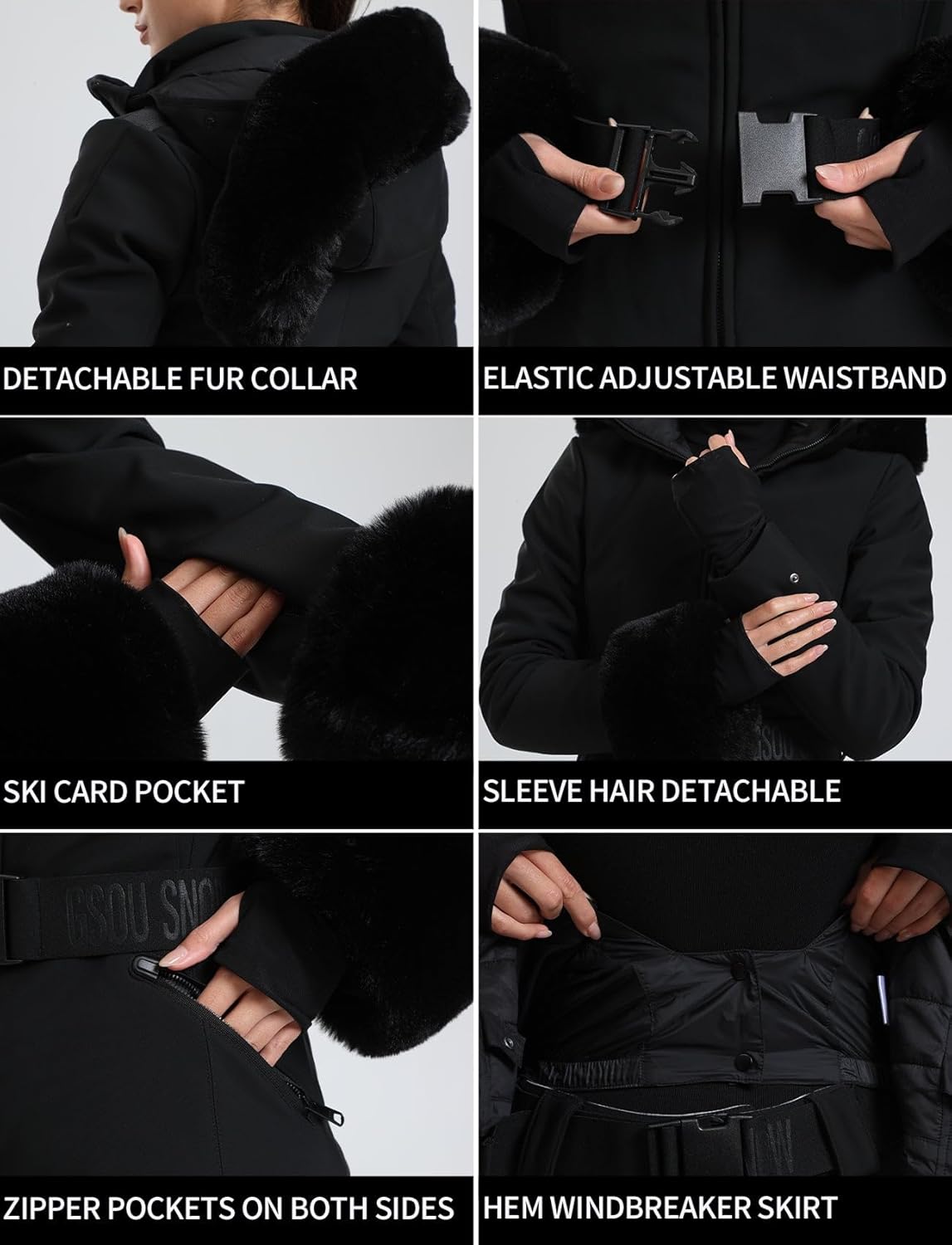 Women's Ski Jacket Snowboard Warm Winter Short Slim Snow Coat Jacket