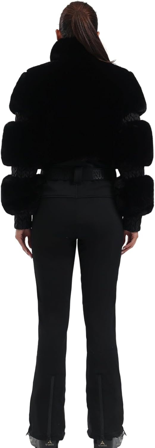 Women Ski Suit One Piece Snowsuit Snowboard Faux Fur Collar Slim Jumpsuit