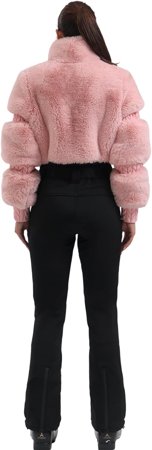 Women Ski Suit One Piece Snowsuit Snowboard Faux Fur Collar Slim Jumpsuit