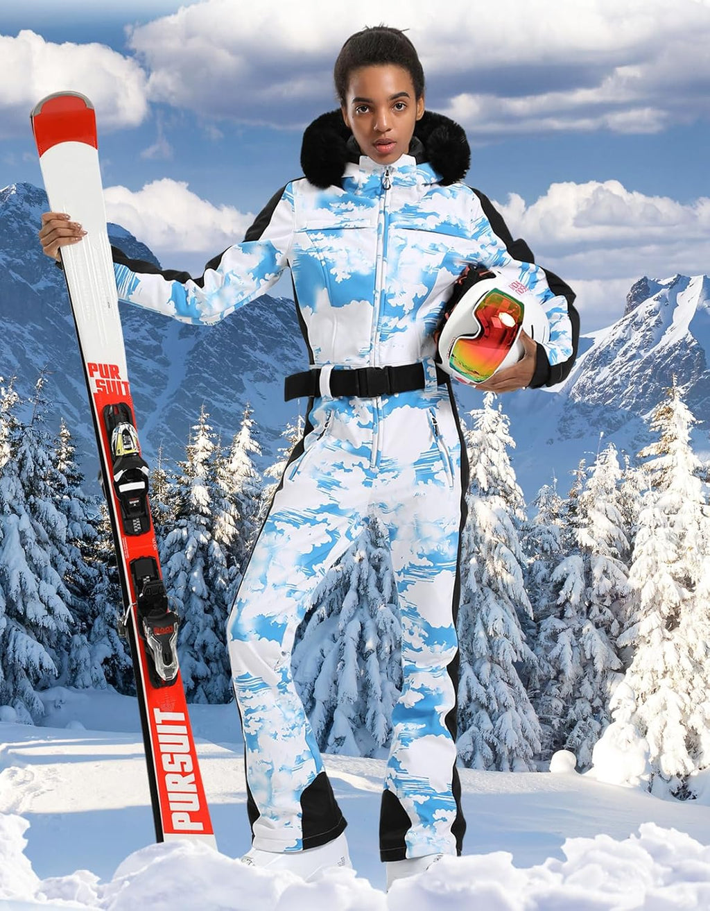 Womens Ski Suit One Piece Snowsuit Snowboard Slim Insulated Jumpsuit