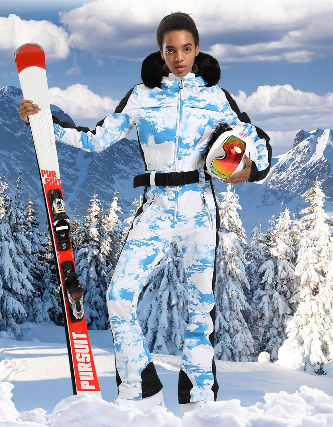 Womens Ski Suit One Piece Snowsuit Snowboard Slim Insulated Jumpsuit