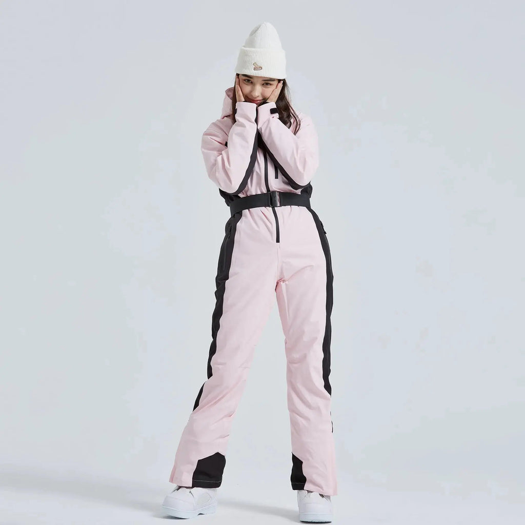 Women’s High Neck Hooded One Piece Ski Suit for Winter Sports