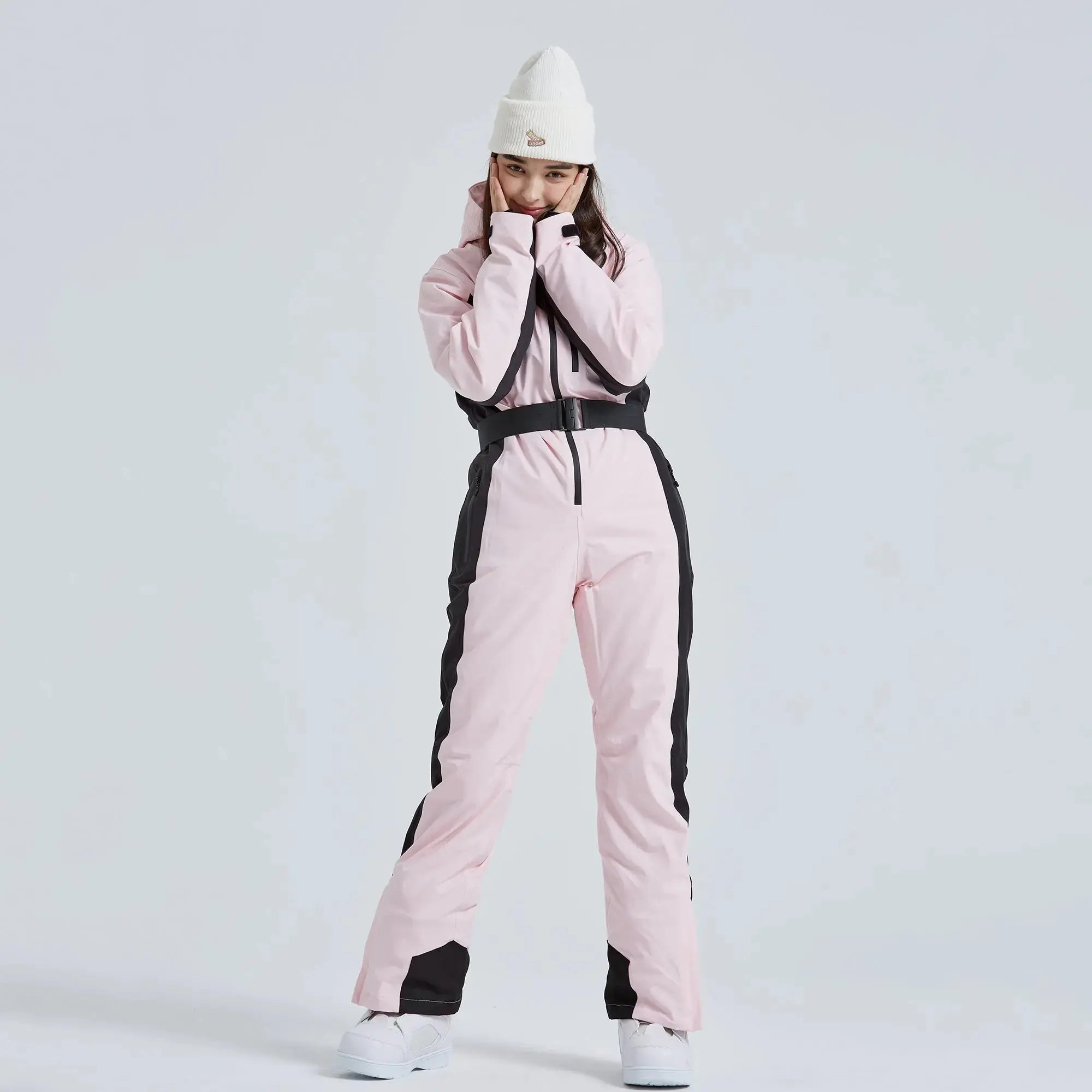 Women’s High Neck Hooded One Piece Ski Suit for Winter Sports