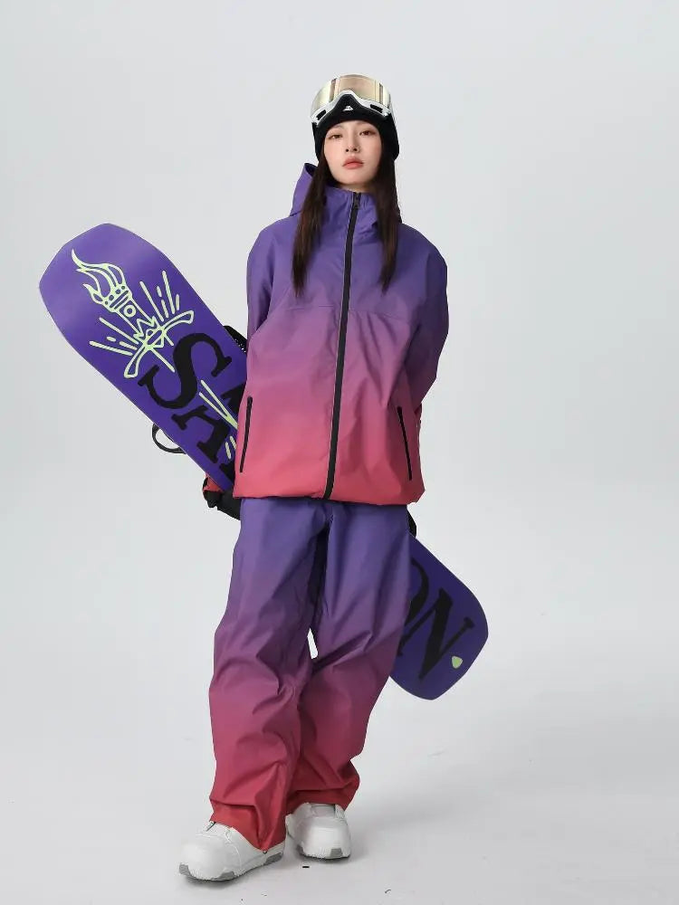Women Unique 3L Gradient Snowsuits Durable Ski Jacket and Pants