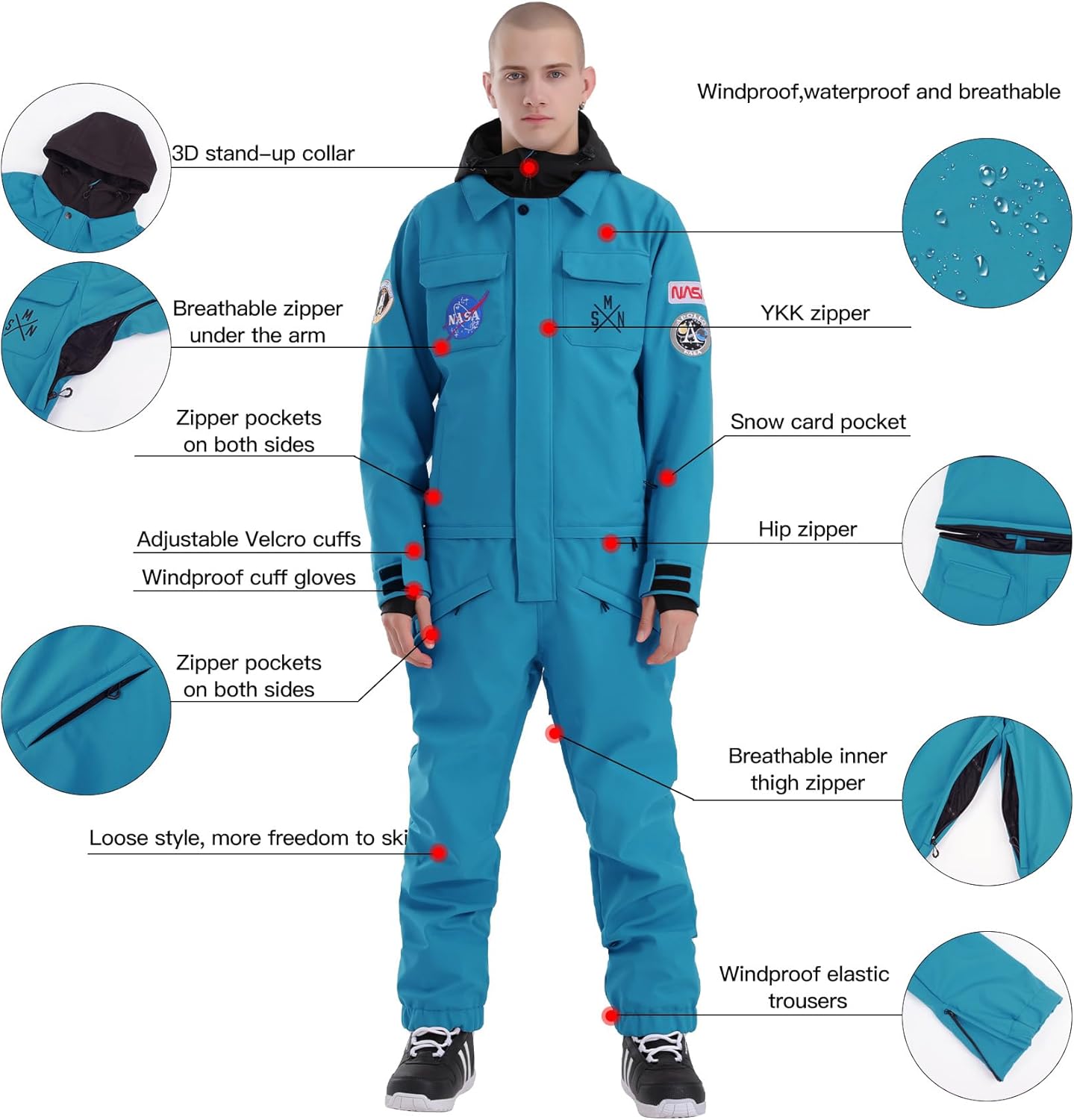 Ski Suits Women Men One Piece Snow Suits Waterproof Windproof Men Snowsuit Insulated Ski Jumpsuit