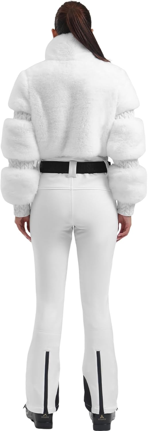 Women Ski Suit One Piece Snowsuit Snowboard Faux Fur Collar Slim Jumpsuit