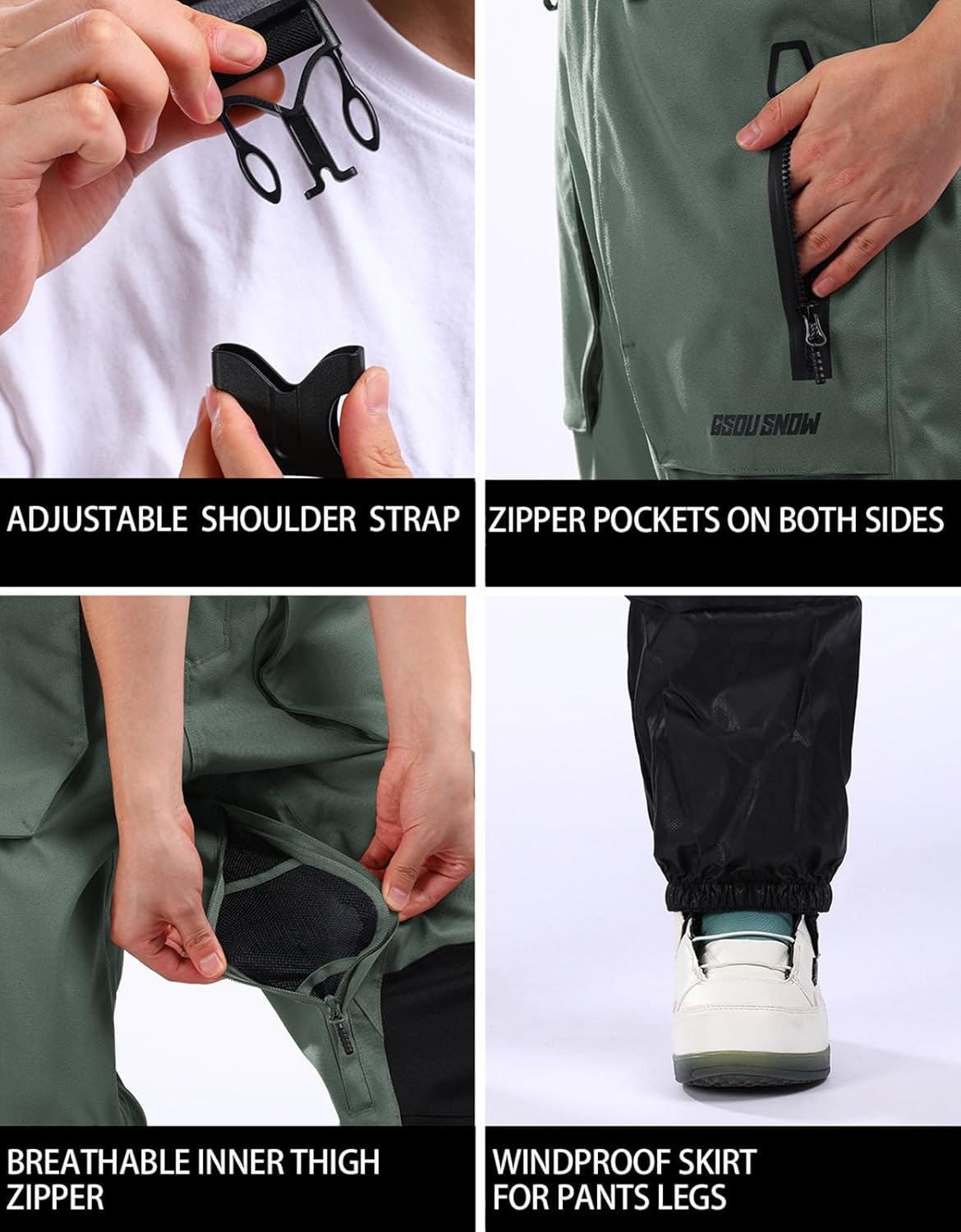 Women Men Ski Bibs Snowboard Pants Snow Bibs