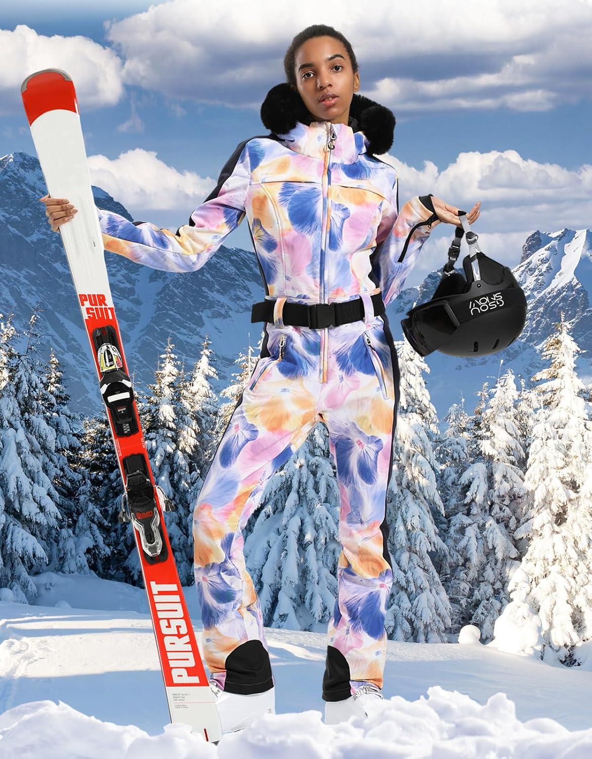 Womens Ski Suit One Piece Snowsuit Snowboard Slim Insulated Jumpsuit