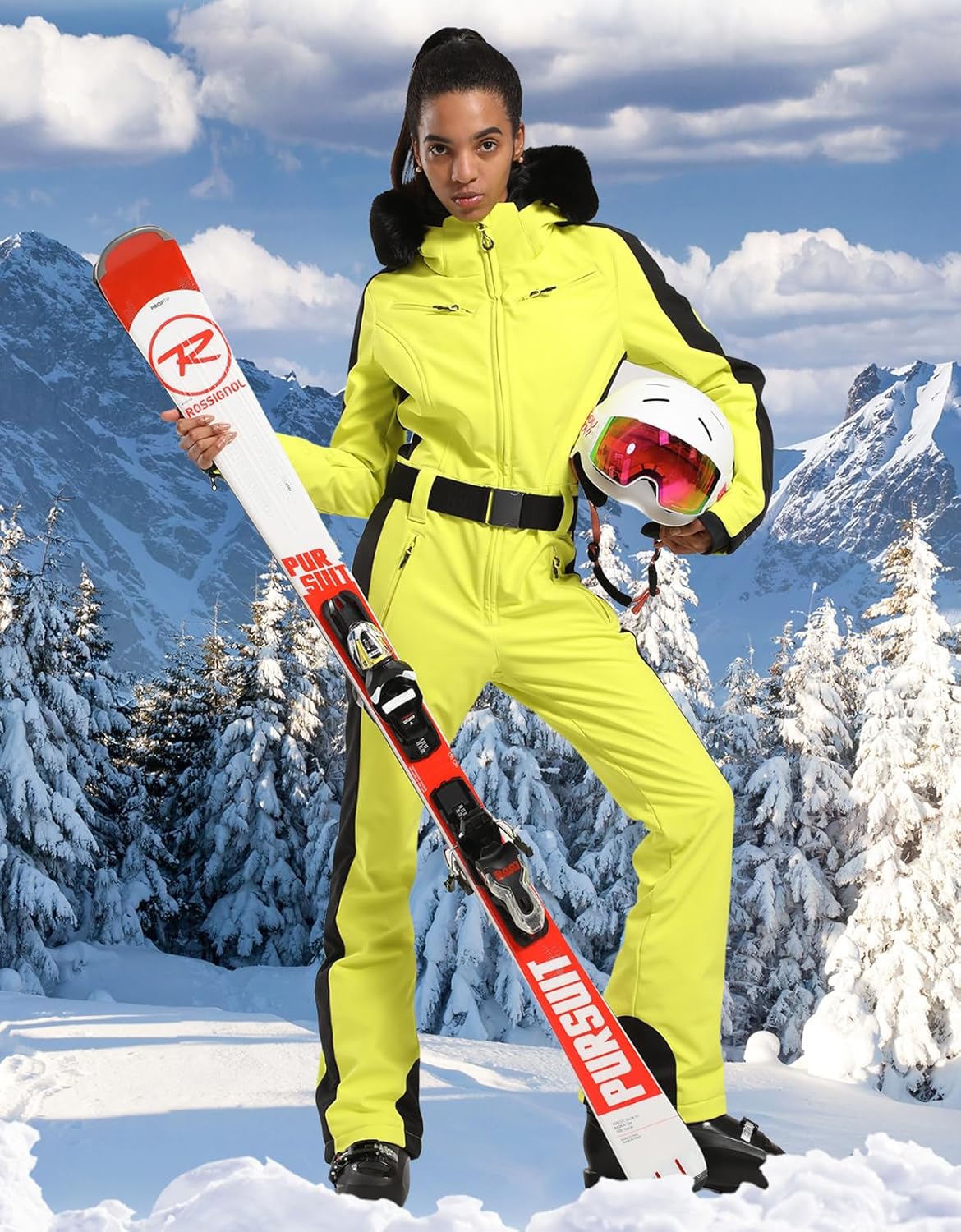 Women's One Piece Ski Suits Slim Waterproof Jumpsuits