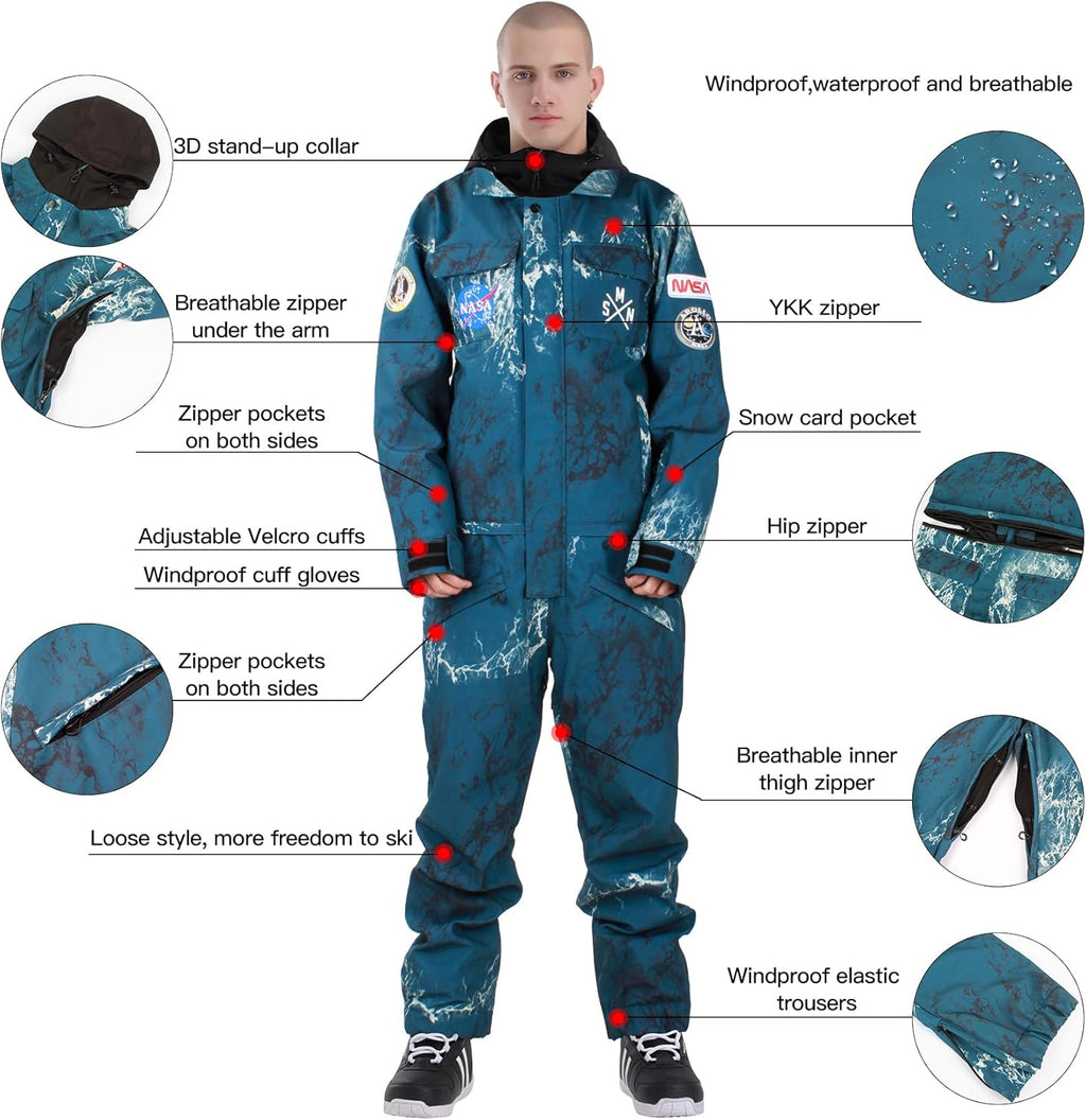 Ski Suits Women Men One Piece Snow Suits Waterproof Windproof Men Snowsuit Insulated Ski Jumpsuit