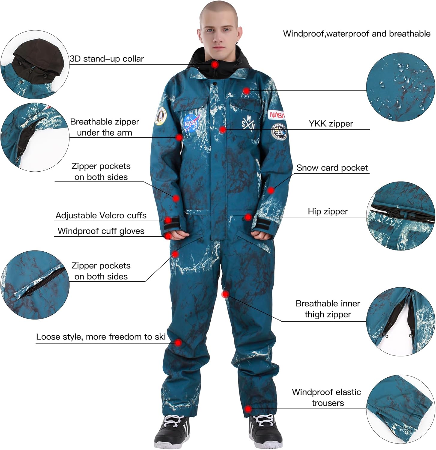 Ski Suits Women Men One Piece Snow Suits Waterproof Windproof Men Snowsuit Insulated Ski Jumpsuit