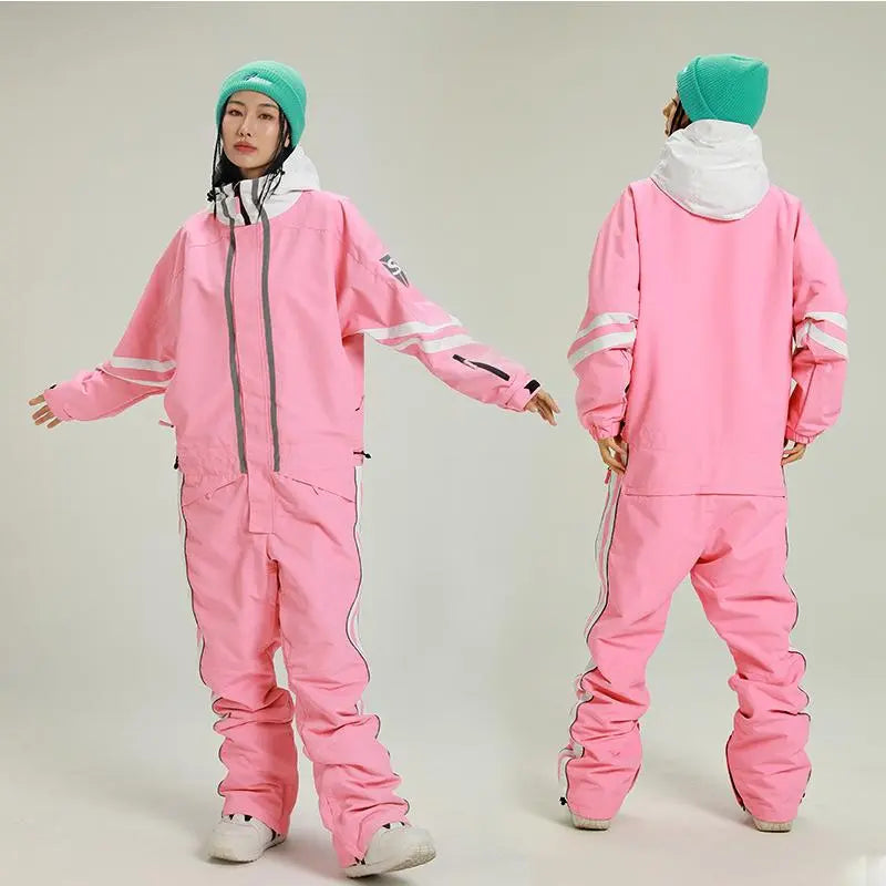 Women’s Retro One Piece Ski Jumpsuit Loose Fit Winter Suit